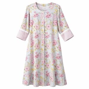 Utsa Cotton Flex Floral Kurti Tunic Dress Blue Pink Button Front Pocket Size XL